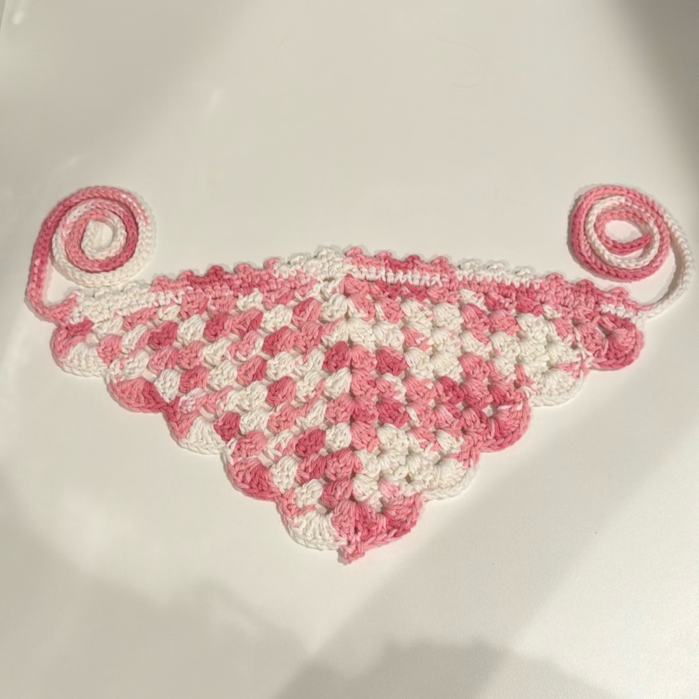 Handmade Pink and White Crochet Bandana